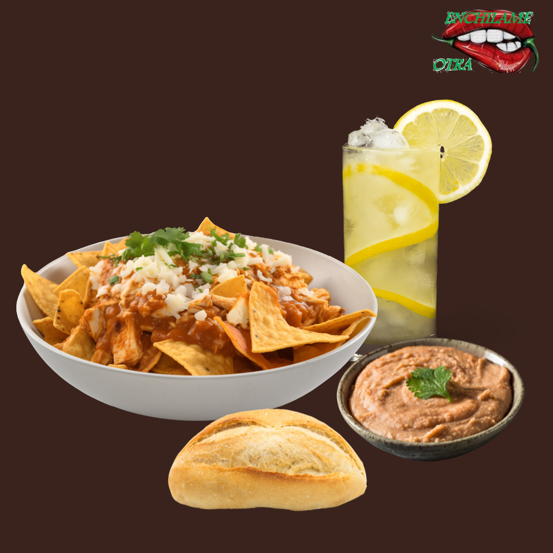 Chilaquiles + Frijoles + 1 Pan + Agua de Limón