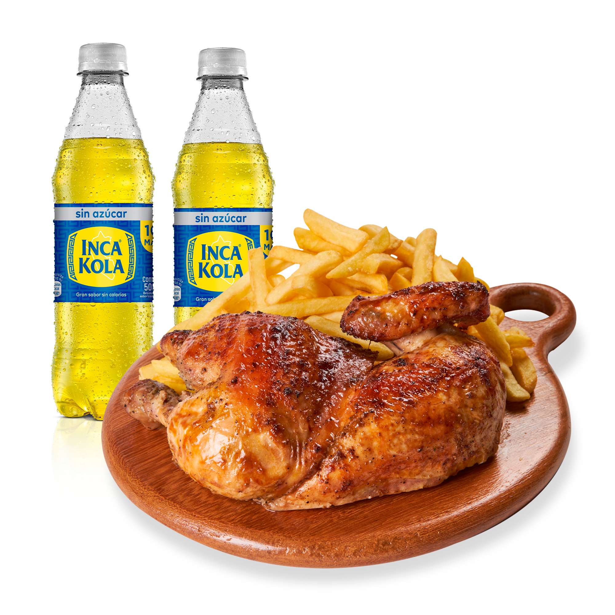 1/2 Pollo con Papas y 2 Gaseosas Personales