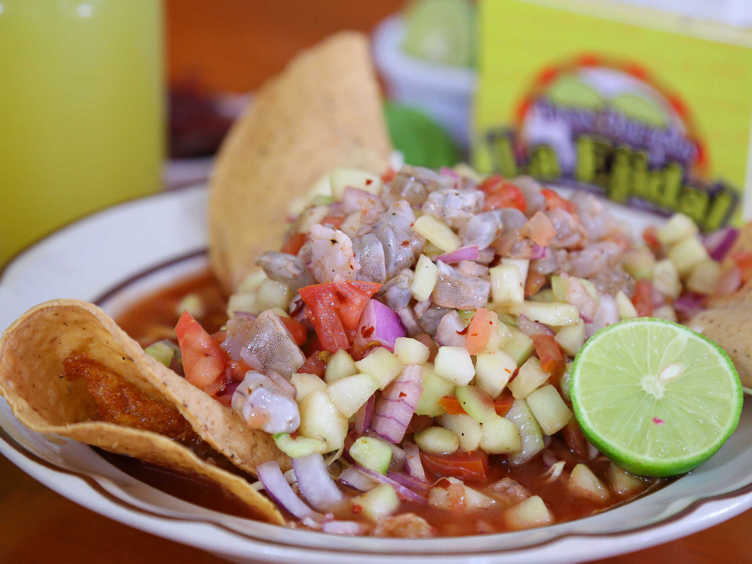 3 Tacos con Ceviche de Camarón Curtido