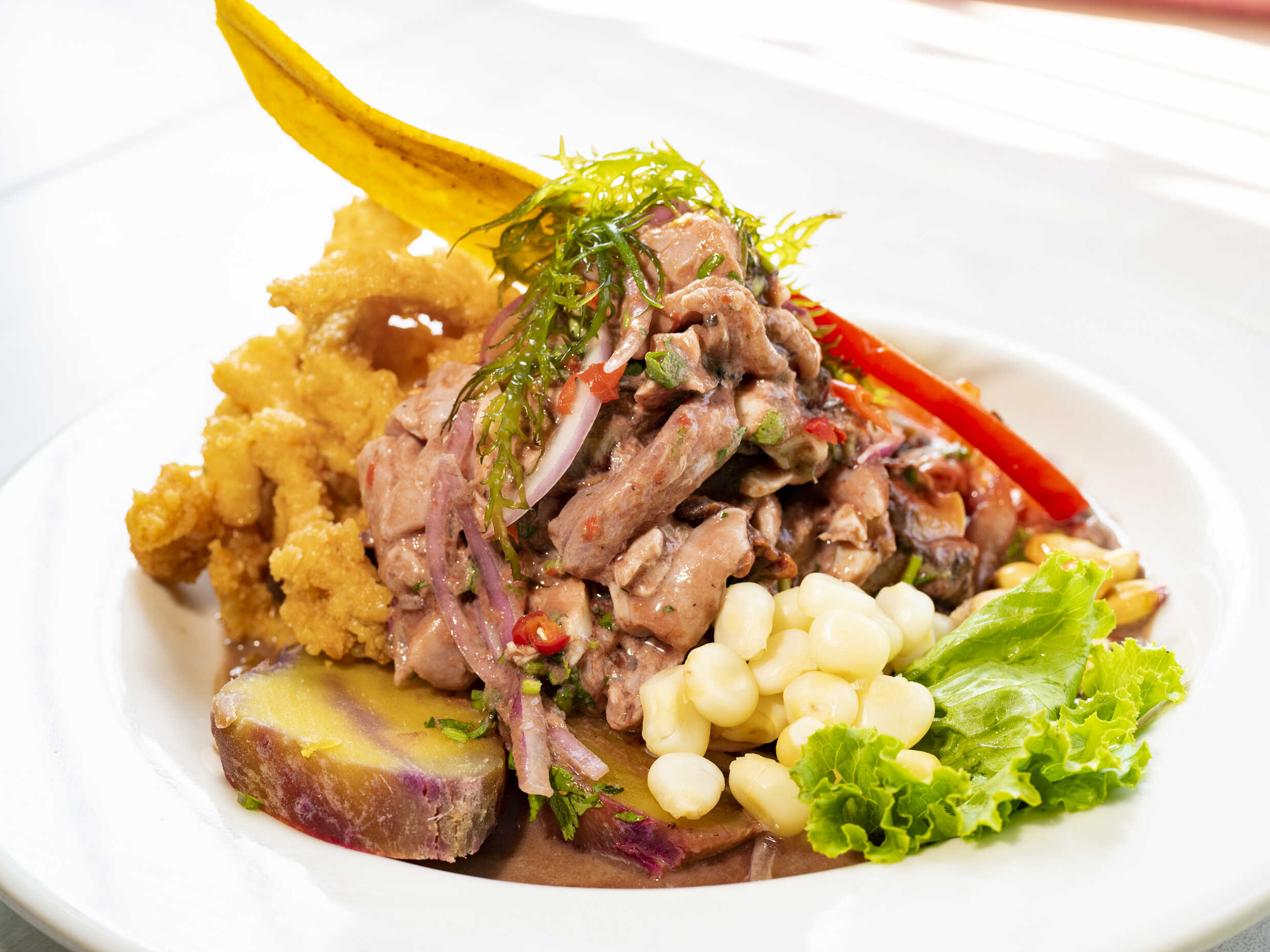 Cebiche de Conchas Negras más Chicharrón de Pota
