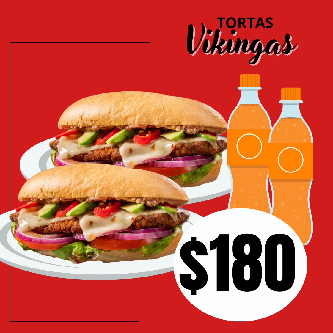 2 Torta de Milanesa con Queso + 2 Refrescos