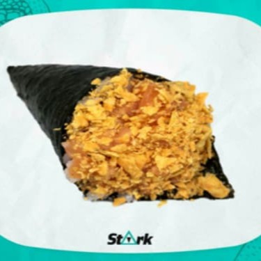 Alga, arroz, salmão, cream cheese e Doritos.