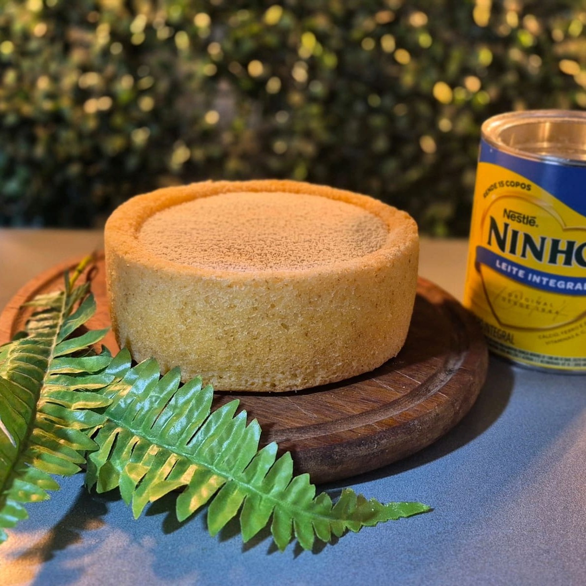 Delicioso bolo caseirinho de leite Ninho, com calda gourmet de leite condensado e leite Ninho e polvilhado com leite Ninho