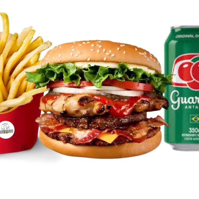 2 carnes, presunto, calabresa, queijo cheddar, molho e alface