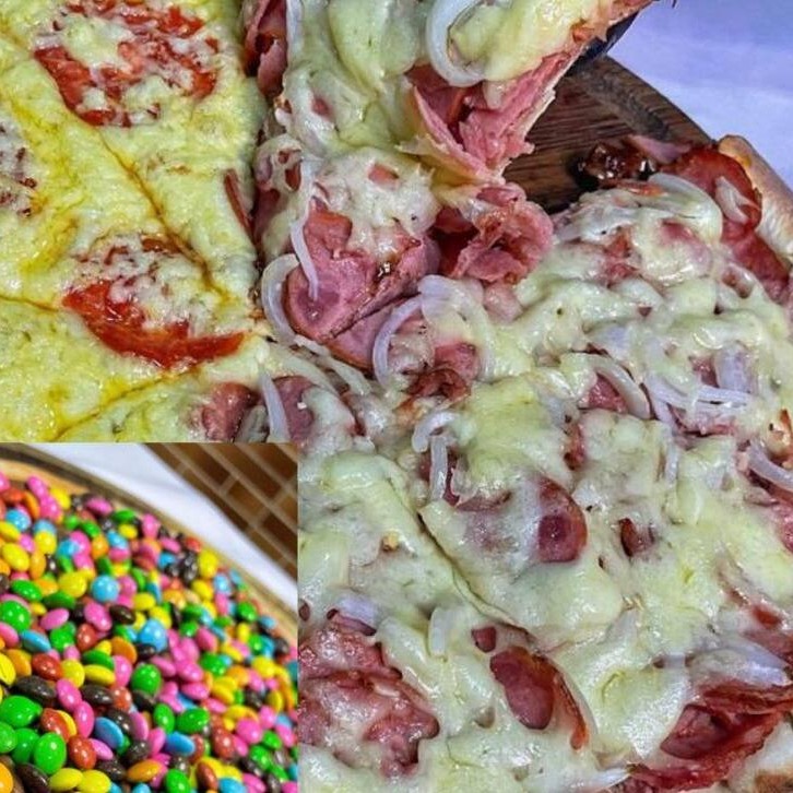 Deliciosa & Saborosa Pizza Salgada + 1 Brotinho Doce + 1 Coca-Cola 2l . Escolha Seu Sabor de Brotinho Doce : Chocolate , Doce de Leite ou Romeu e Julieta