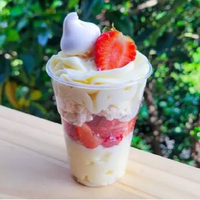 Creme de Ninho, Mousse de Ninho, Morangos frescos e Suspiros.