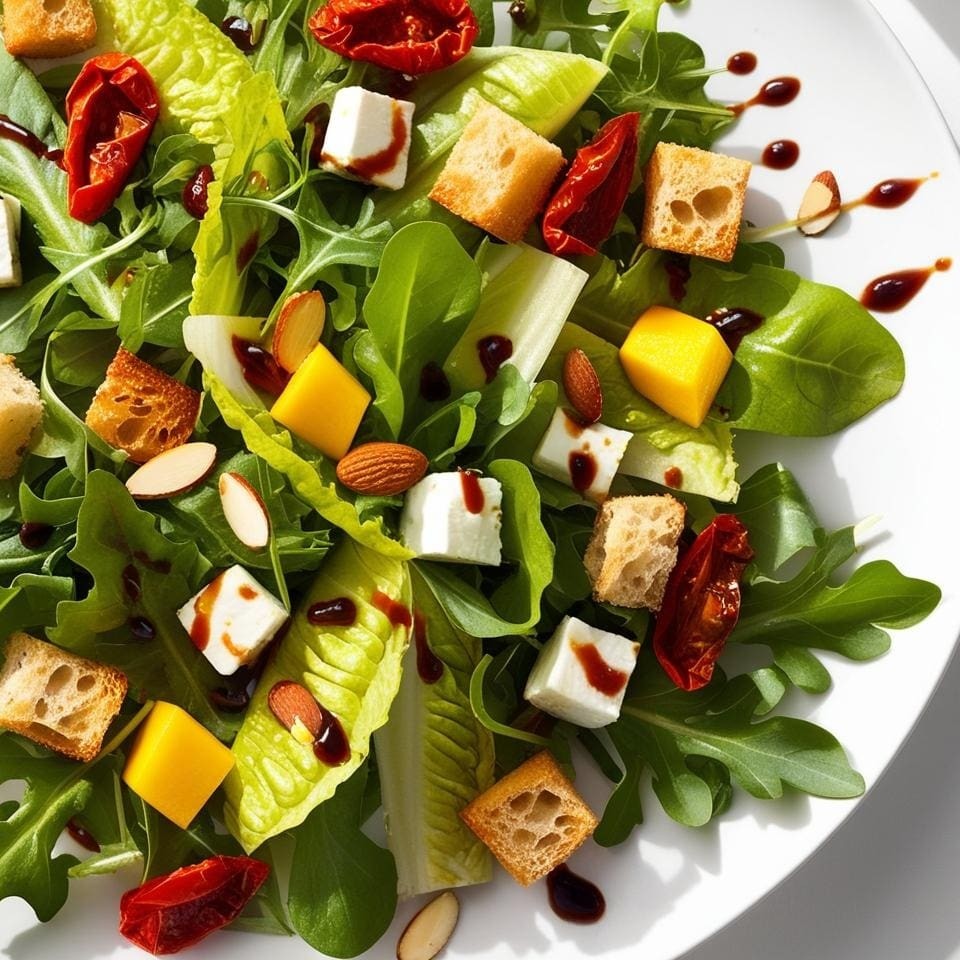 Mix de folhas frescas (rúcula, alface romana e agrião), tomate seco, queijo de cabra, Manga em cubos ,amendoa laminada e croutons crocantes. Servida com molho balsâmico agridoce.   Comida Italiana, Massas Artesanais, Culinária Italiana, Penne, Espaguete, Gnocchi, Risoto De Salmão, Polenta Italiana, Frango Parmegiana, Salmão Grelhado, Bruschetta Italiana, Batata Frita Crocante, Coca Cola, Guaraná Antártica, Entrega Gratis.