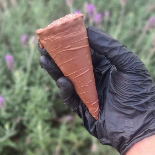 Cone banhado no chocolate, recheado com um maravilhoso brigadeiro de Ninho e Nutella pura.