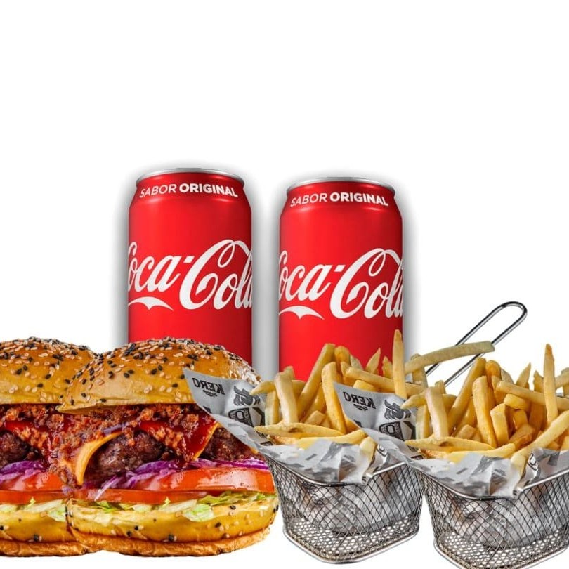 2 Bacon BBQ, 2 Coca Lata, 2 batata frita individual