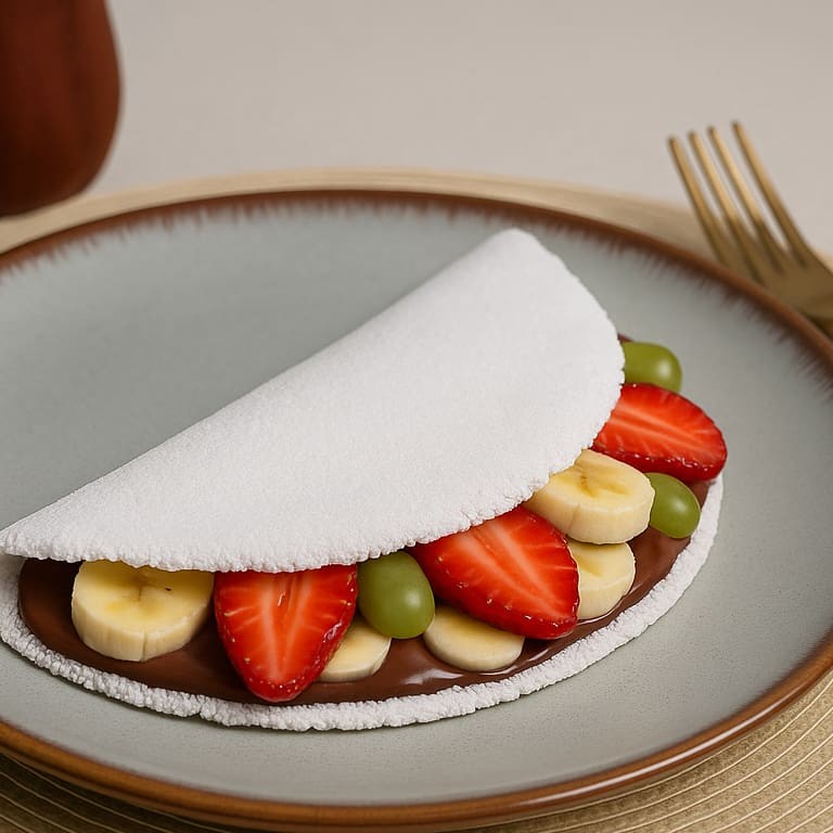 Tapioca de Coco, Banana, Morango, Uva Verde e Nutella