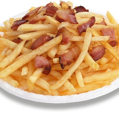 350gr de batata corte fino, bacon, calabresa. Molhos: ketchup e billy  jack