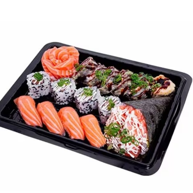 1 temaki (sabor a escolher) + 5 sashimis de salmão + 4 Sushi de salmão + 6 hot rolls de salmão + 4 uramakis skin. Acompanha: 2 shoyus, 1 molho teriaky e hashi. *sem alterações*