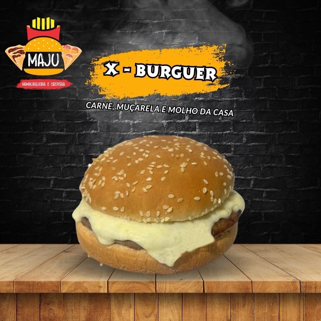 Pão com gergelim, carne, queijo e molho da casa