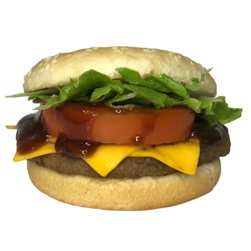 Pão comum, 1 carne de picanha, 2 queijos cheddar, alface, tomate e molho barbecue.