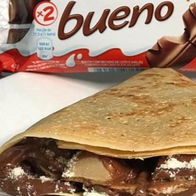 Crepe feito com massa caseira, super recheado com Nutella Original, 2 barras de Kinder Bueno, mais 2 acompanhamentos de sua preferência!  #acai #crepe #tapioca #salada #natural #fit #lowcarb #jardimcrepetapioca #lanche #francesa #crepesalgado #crepedoce #tapiocasalgada #tapiocadoce #Catupiry #frango #carneseca #costelabovina #camarão #salmão #salame #presunto #calabresa #peitodeperu #docedeleite #Nutella #romeuejulieta #chocolate #kinderbueno #Milka #nestle #lacta #pizza #hamburguer #artesanal