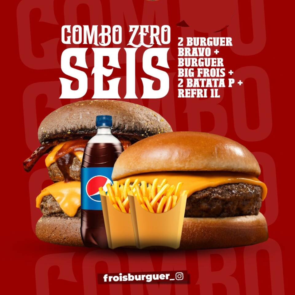 1 Bravo, 1 Big Frois, 2 Batata P, Refrigerante 1l