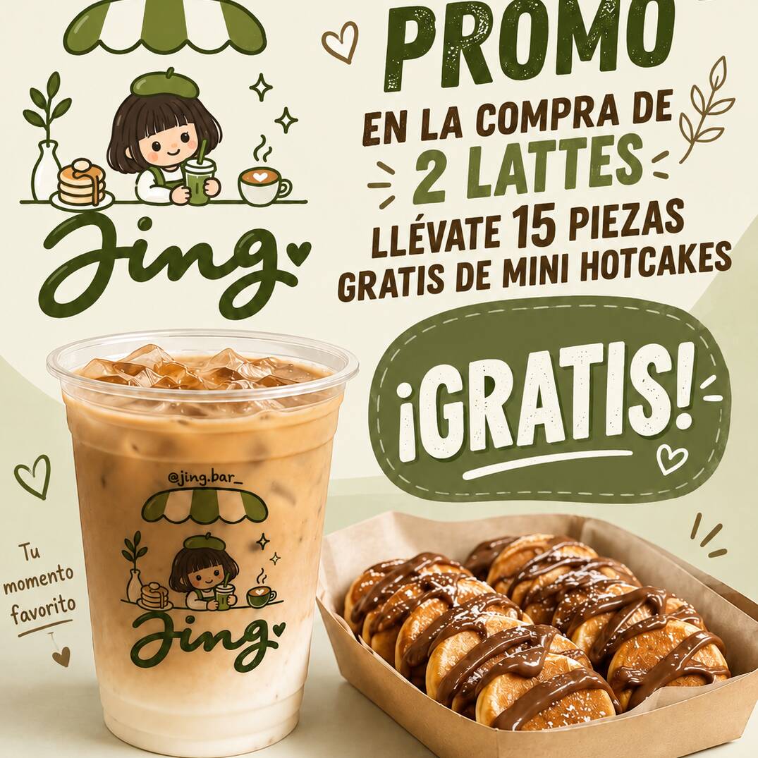 Dos Latte16oz mas Un Paquete de Mini Hotcakes 20Pz
