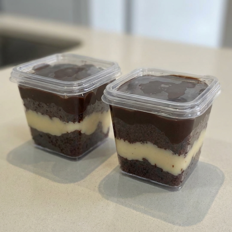 Massa de chocolate com recheio de coco e brigadeiro. 250ml