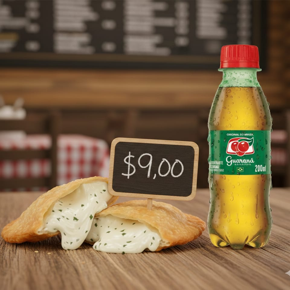 Combo 2 pasteis de queijo + 1 refrigerante guarana 200 ml imagens meramentes ilustrativas.