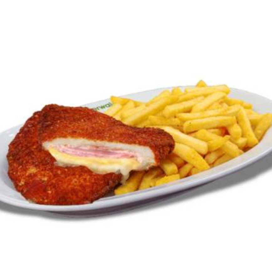 Papas fritas con Pechuga cordon blue