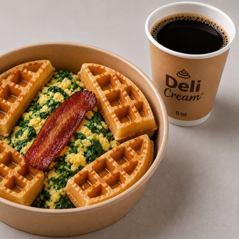 Waffles Huevo Con Espinaca Incluye Cafe