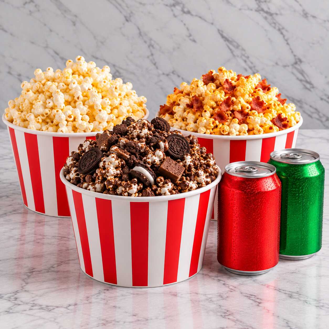 Combo Cinema em Casa -  1 Pipoca de Cinema + 1 Pipoca com Bacon + 1 Pipoca Avelã Suprema + 2 refrigerantes em lata