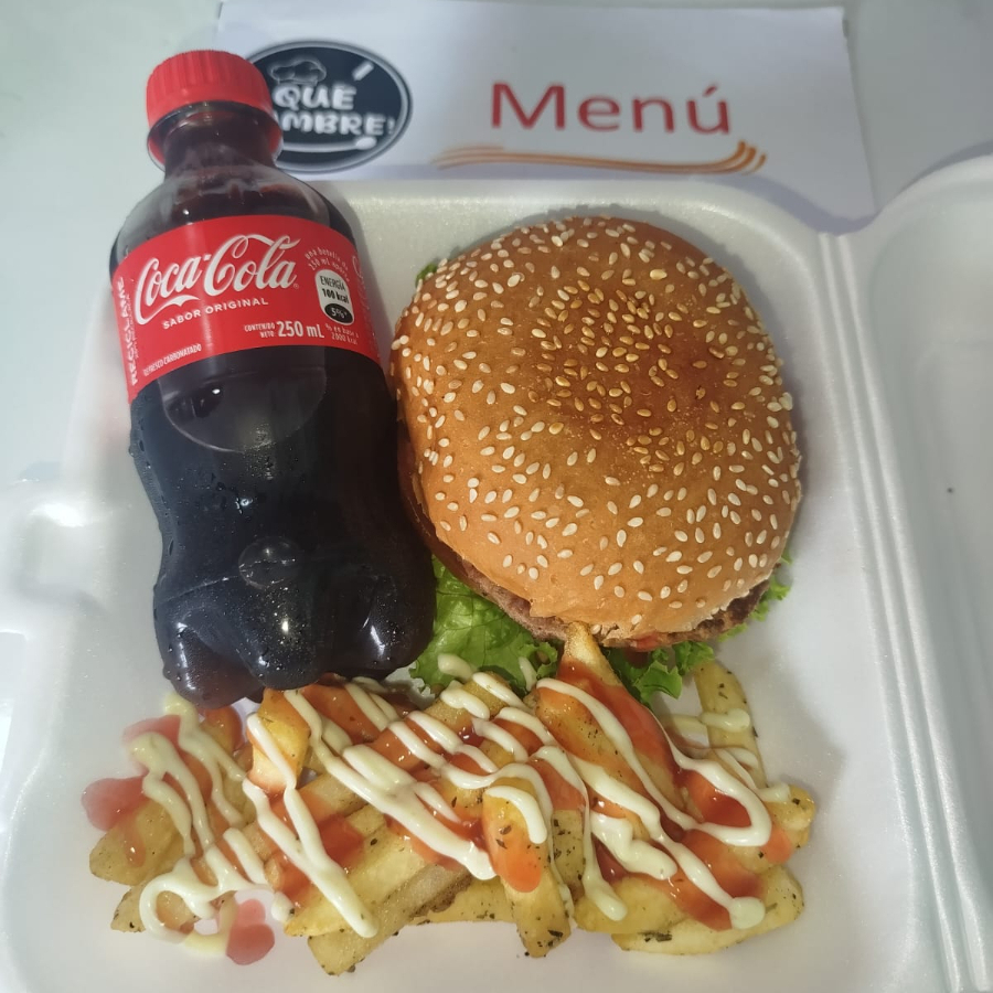Hamburguesa Sencilla + Papas + refresco 250ml