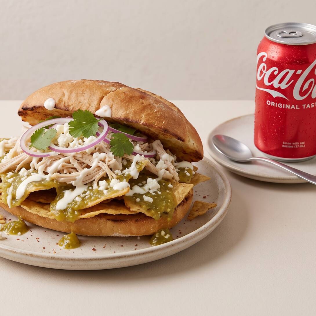 Torta de Chilaquiles con Refresco