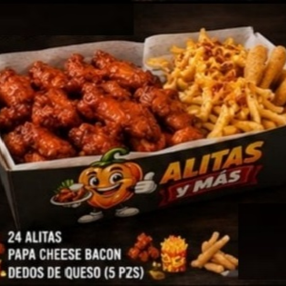 COMBO 24 ALITAS+PAPAS CHEESS BACON + DEDOS DE QUES