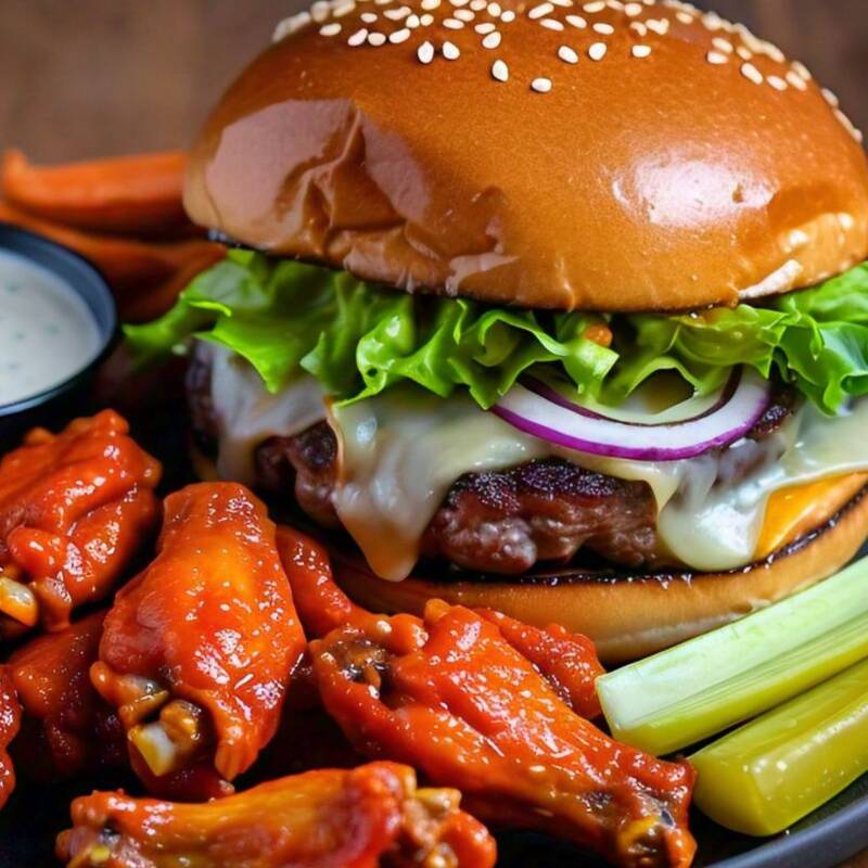 Hamburguesa y 5 Alitas