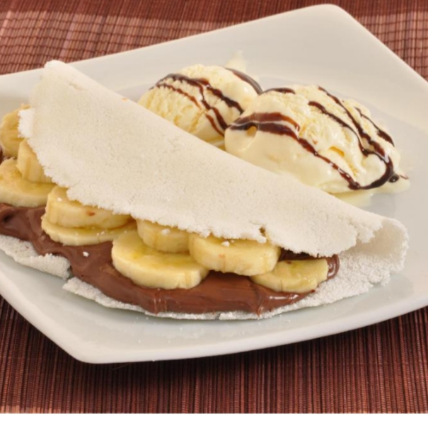 Tapioca doce\ creme de avelã com cacau,banana canela e coco Top