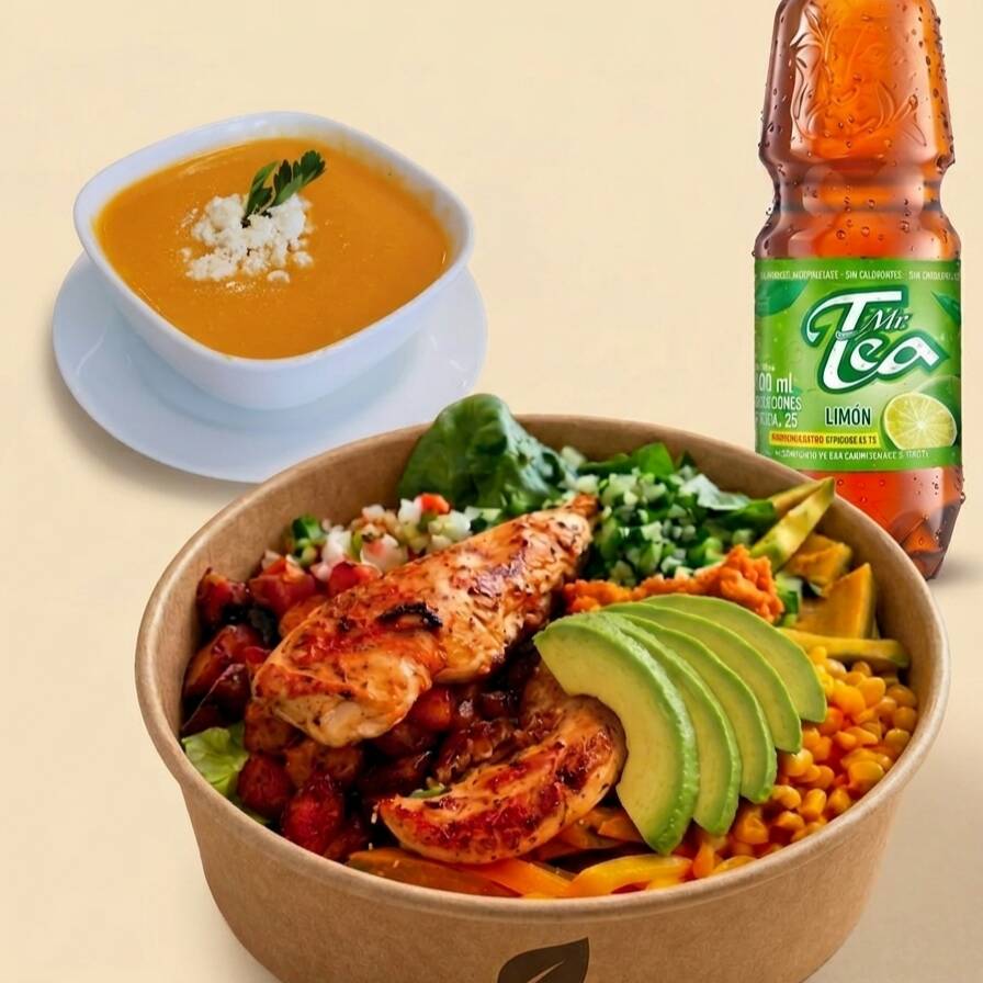 COMBO GRANDE BOWL PECHUGA O CERDO+BEBIDA+ CREMA