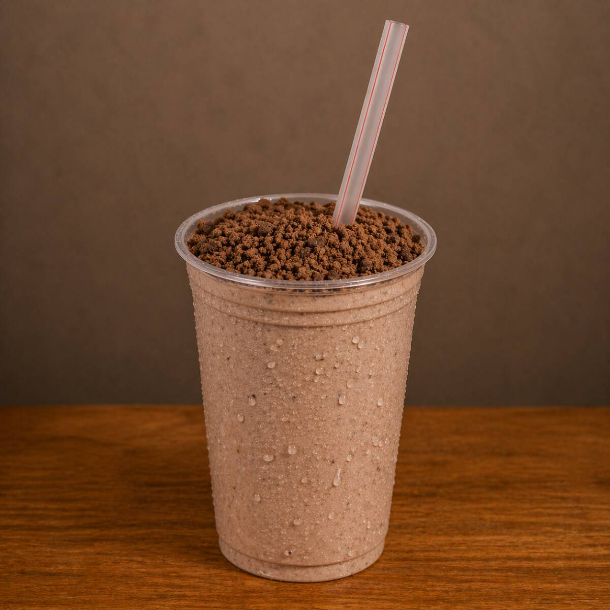 Delicioso Milk-Shake Feito Com Base De Creme Americano Com Flocos De Ovomaltine. Copo Decorado Com Creme De Avelã E Calda De Chocolate.