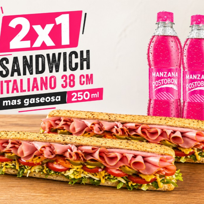 Dos Sándwich Italiano 19 Cm con Dos Gaseosa 250 Ml