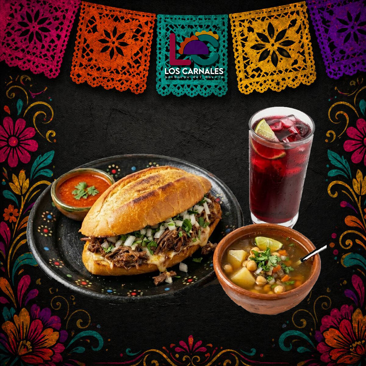 Combo Torta de barbacoa consomé y bebida