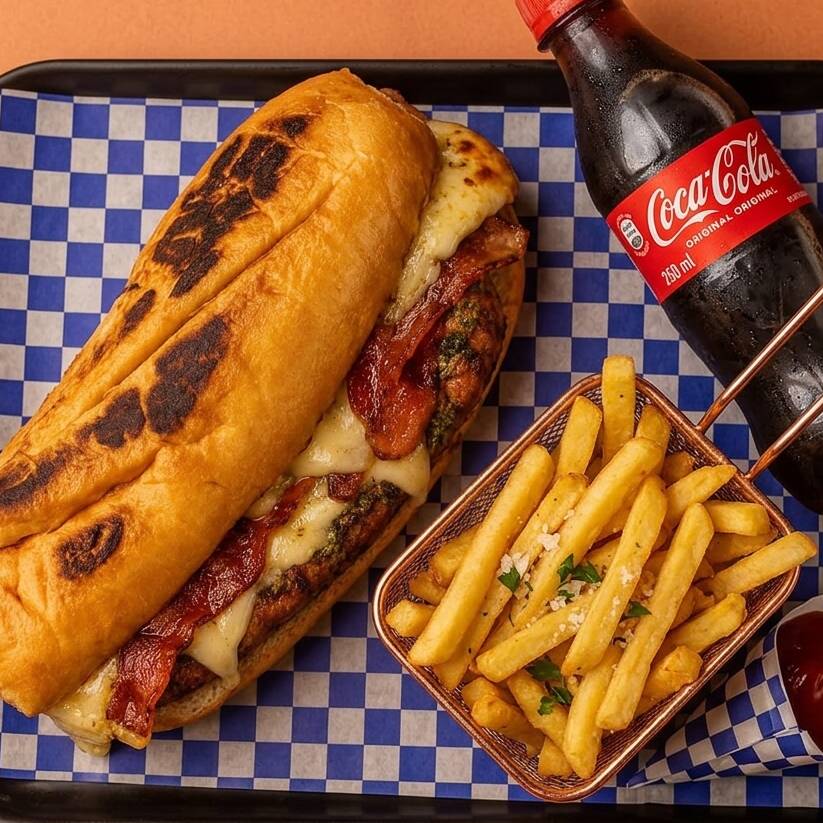 Choripan Argentino Recargado + papas y gaseosa