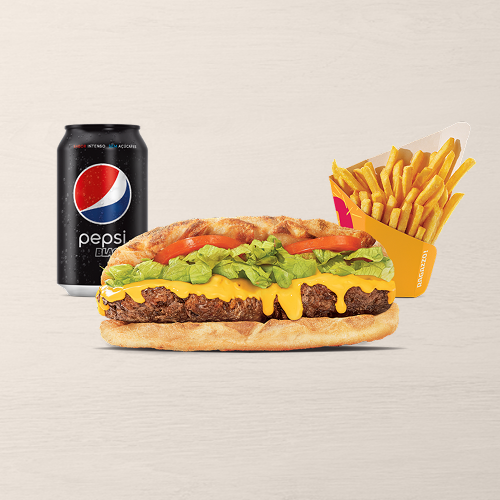 1 Sanduba de Hamburguer ou Frango Crocante + 1 Batata Média 100g + 1 Refrigerante Lata.