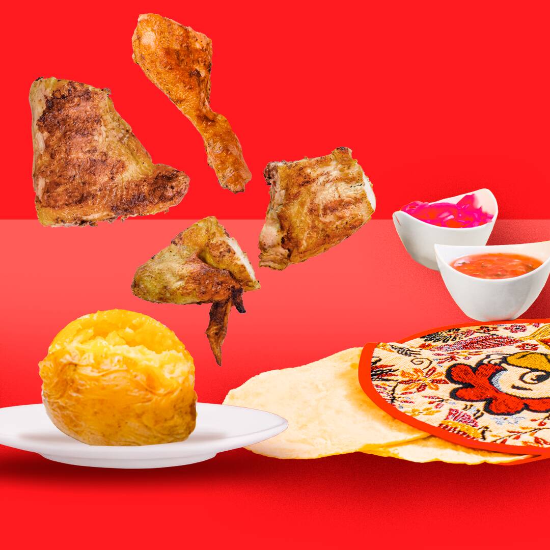 1/2 Pollo + Papa asada GRATIS