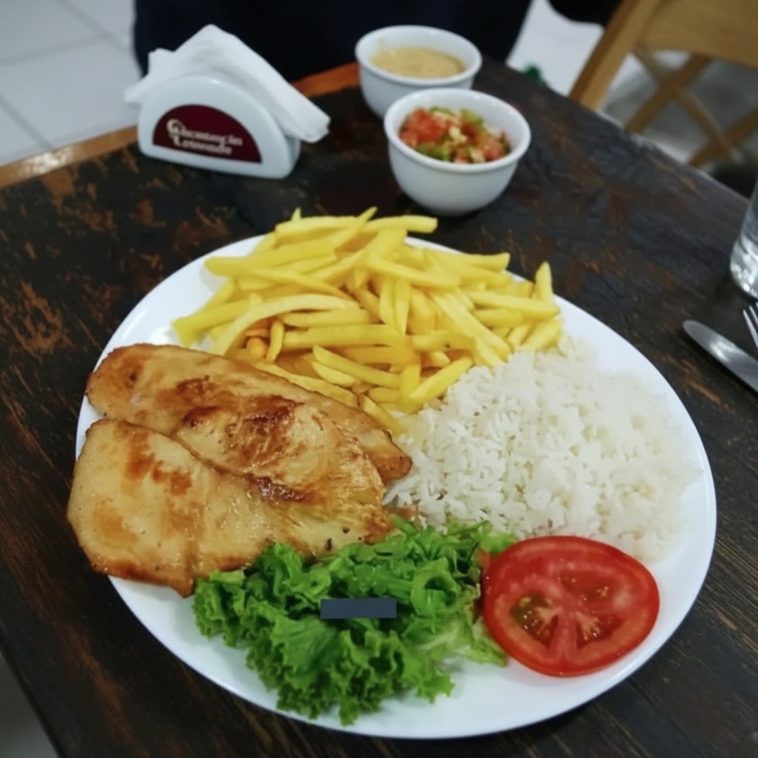 Arroz, Feijão, Fritas, Salpicão ou Maionese