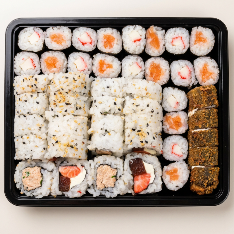 10 Hot Filadélfia 10 Uramaki Patê de Salmão 10 Uramaki Romeu e Julieta 10 Hossomaki Kani Kama 10 Hossomaki Salmão