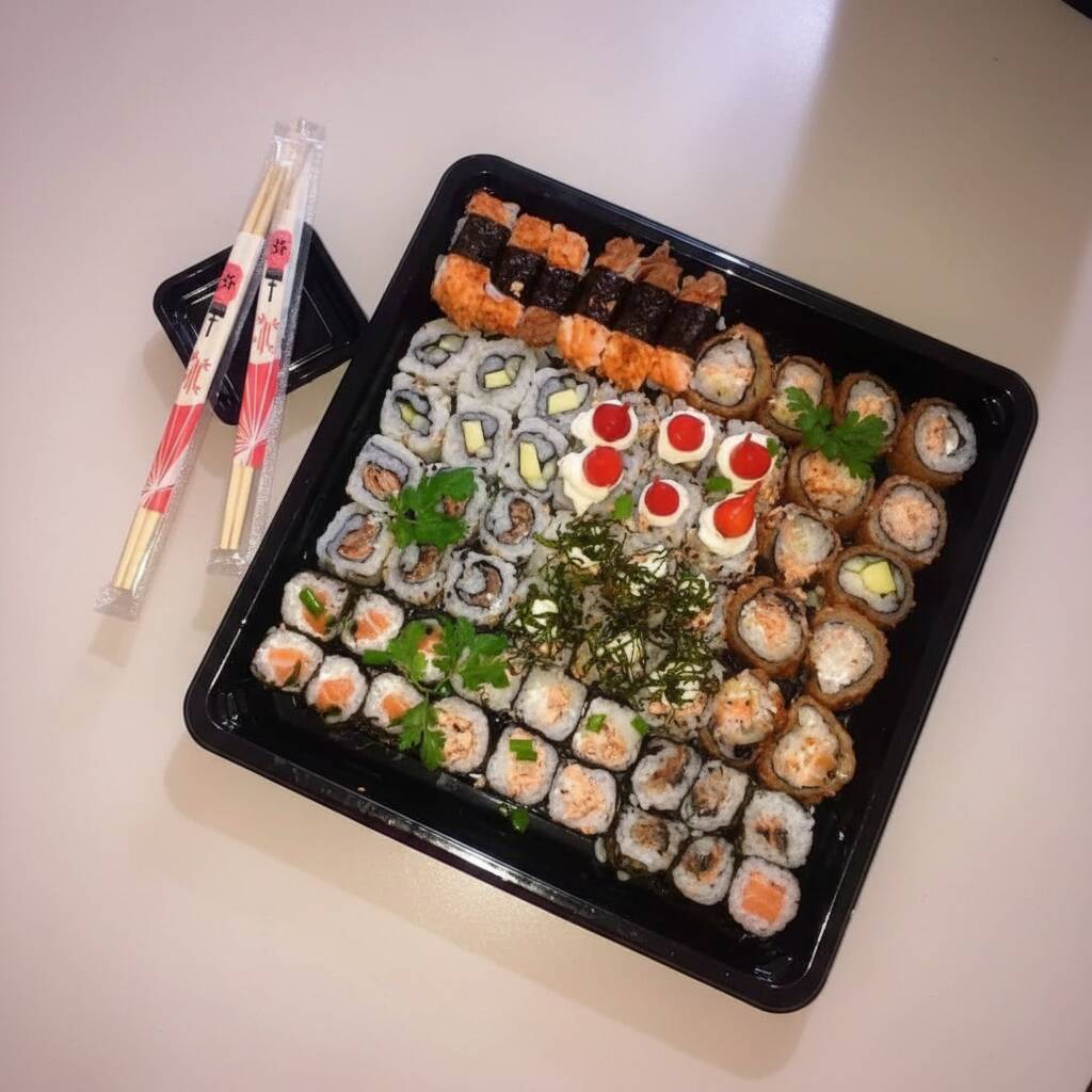 5 sashimi,5 niguiri salmao, 10 ura filadelfia,10 ura grelhado, 10 maki salmao
(acompanha hashi e molho da casa)