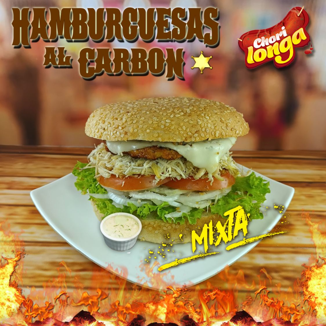 Hamburguesa Mixta al Carbón .