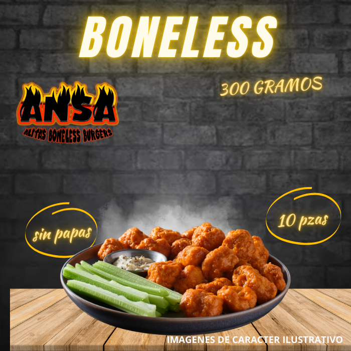 300 GRAMOS DE BONELESS NO INCLUYEN PAPAS