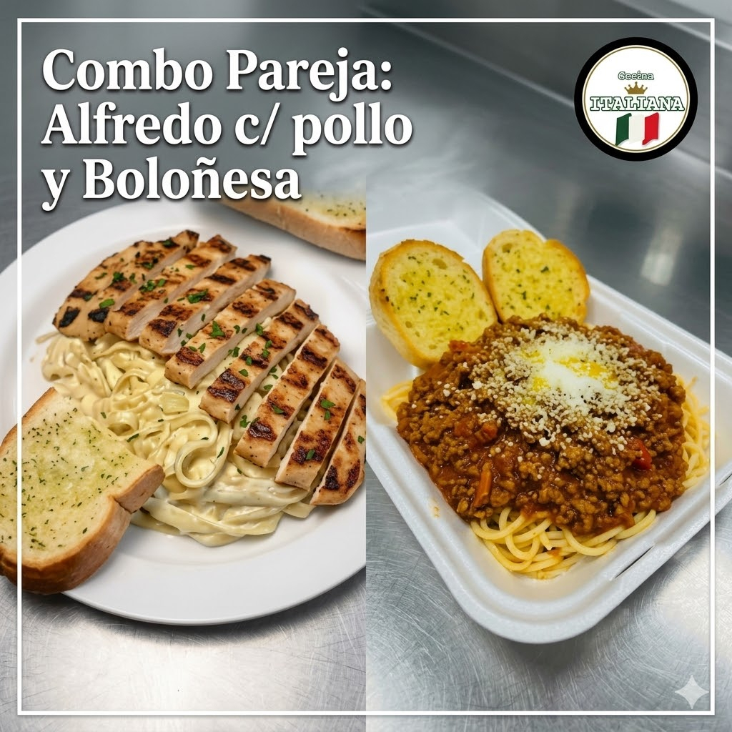 Combo Pareja Alfredo C/pollo y Espagueti Boloñesa