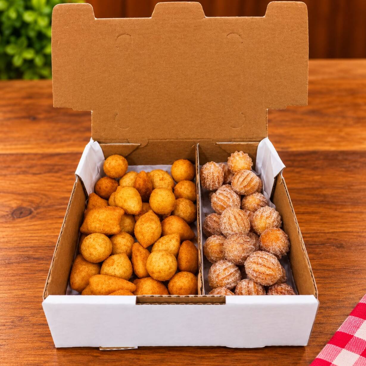 Salgados feitos com os melhores insumos da mais alta qualidade, Feito com massa de batata crocante e saborosa. Churros sequinho e saboroso.