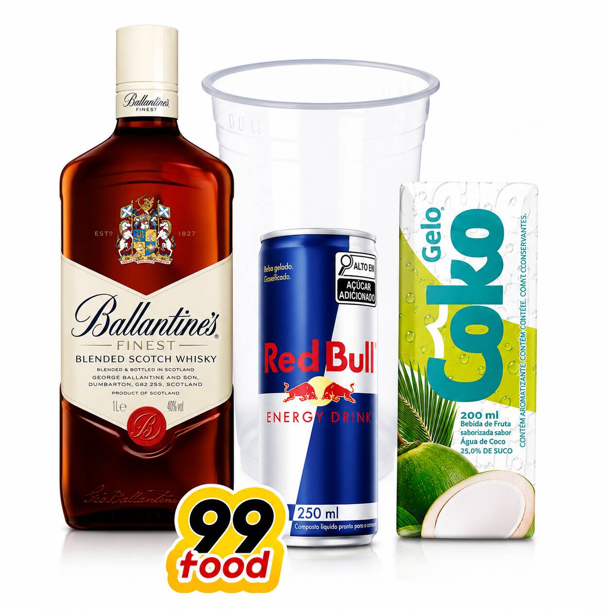 Dose separada, com gelo a escolha e redbull