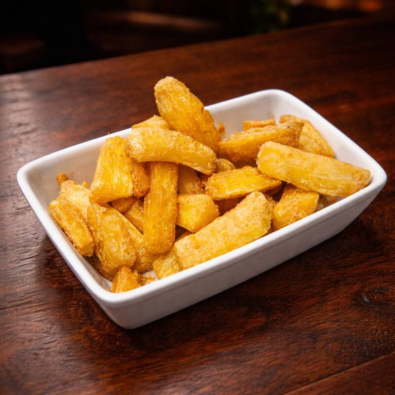 Simples, clássica e impossível de resistir! Nossa mandioca é cozida no ponto certo e depois frita até ficar douradinha por fora e macia por dentro. Crocante na medida, sequinha e cheia de sabor, é perfeita para compartilhar, acompanhar sua porção favorita ou curtir com aquela bebida gelada. Um petisco tradicional que sempre faz sucesso na mesa!