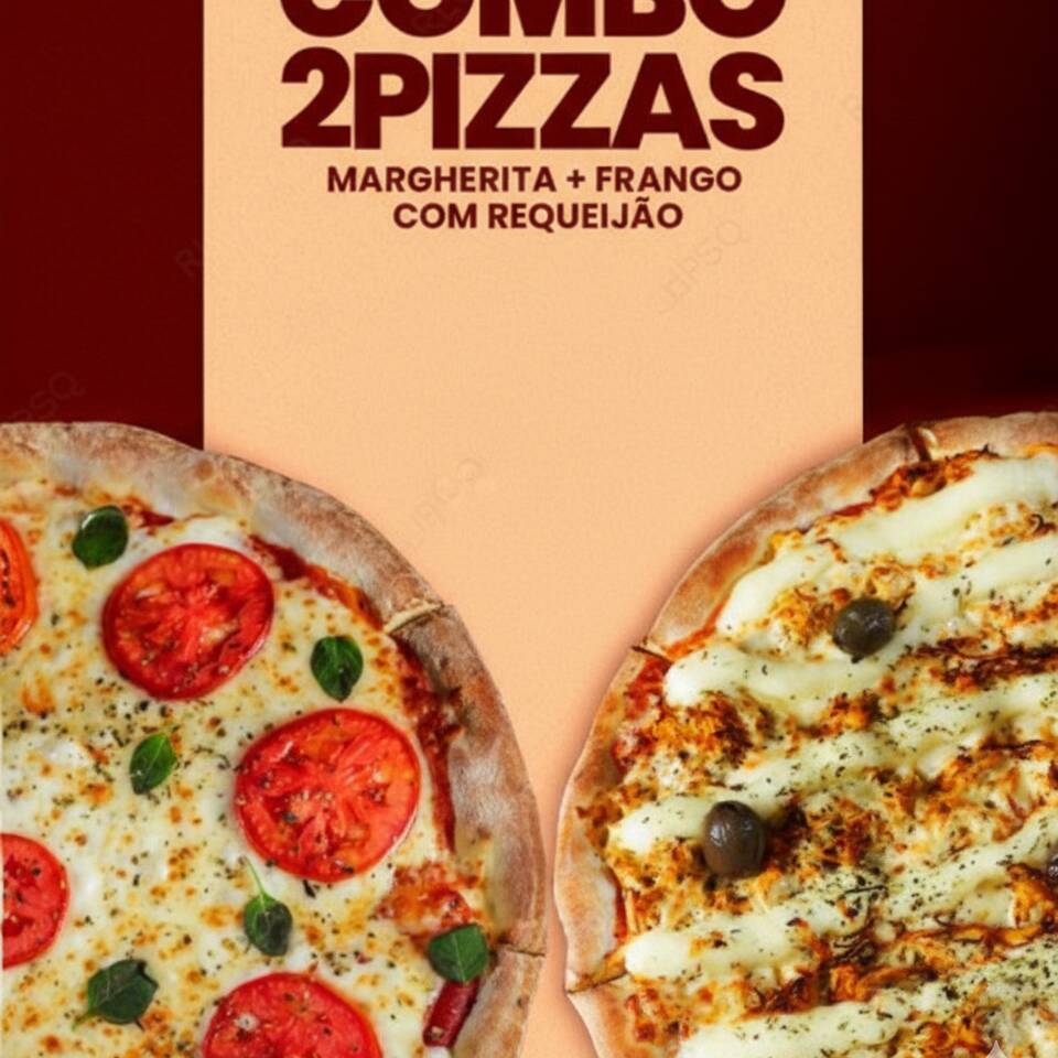 Duas Pizzas, Pizza Marguerita + Frango com Requeijão de R$ 125,80 por apenas R$ 83,90.