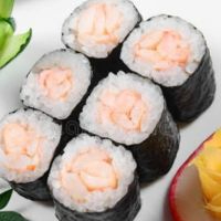 porção com 10 unidades de hossomaki com recheio de camarão