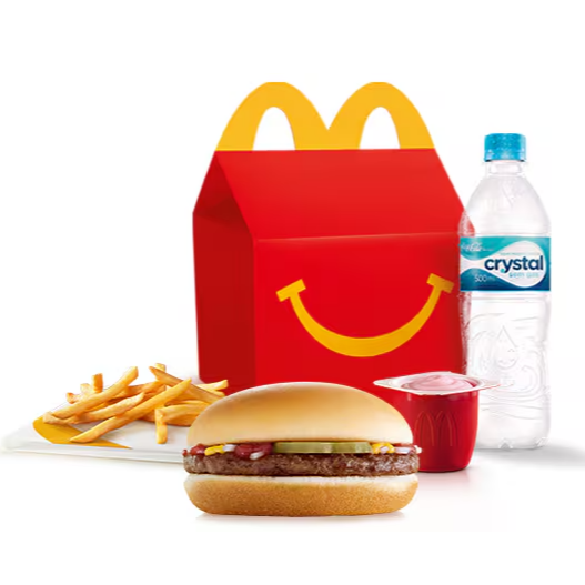 O McLanche Feliz acompanha sanduíche hambúrguer com tomatinho ou McFritas como acompanhamento, uma refrescante bebida e danoninho de morango como sobremesa. Brinquedo sujeito a disponibilidade de estoque por restaurante. Confira informações nutricionais em: mcdonalds.com.br/cardapio/ mclanche-feliz